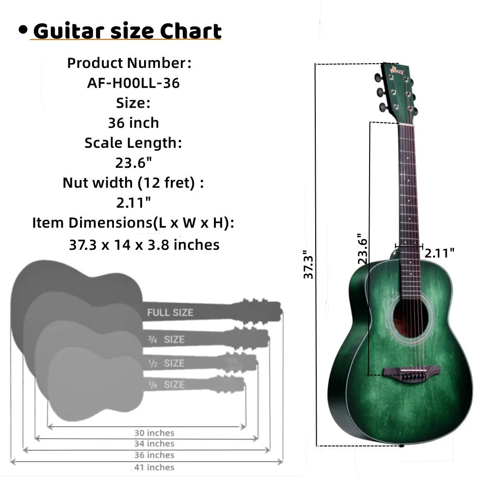 Гитара WINZZ 36-дюймовая акустическая гитара размера 3/4 для начинающих (AF-H00L)