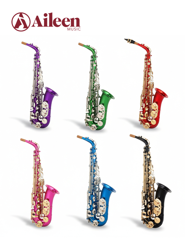 Профессиональный альт-саксофон Eb, желтая латунь, цветная отделка с гравировкой, в футляре (SP1001C)