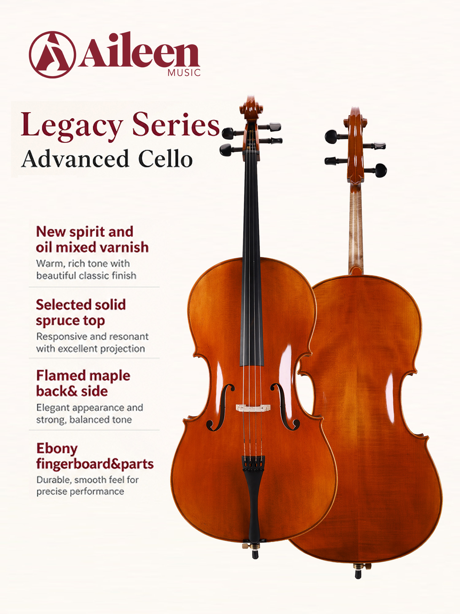 LC02 Legacy Series Selected Верхняя дека из массива ели 1/8–4/4 Профессиональная виолончель Advanced Advanced
